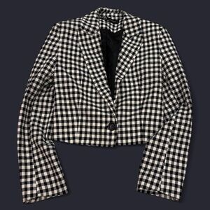 Zara cotton blend gingham blazer jacket